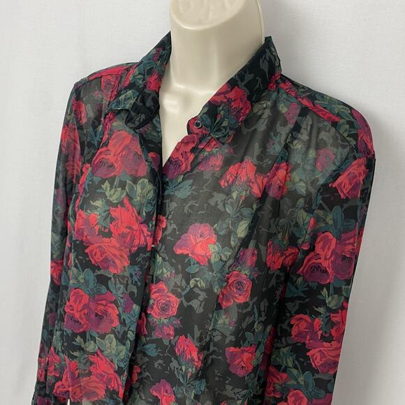 Aeropostale Top Womens Large Black Sheer Dark Floral Whimsigoth Romantic Witchy - Picture 3 of 14